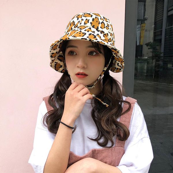 wide brim hats leopard print bandage bucket hat ladies girl outdoor travel sun visor panama japanese fisherman, Blue;gray